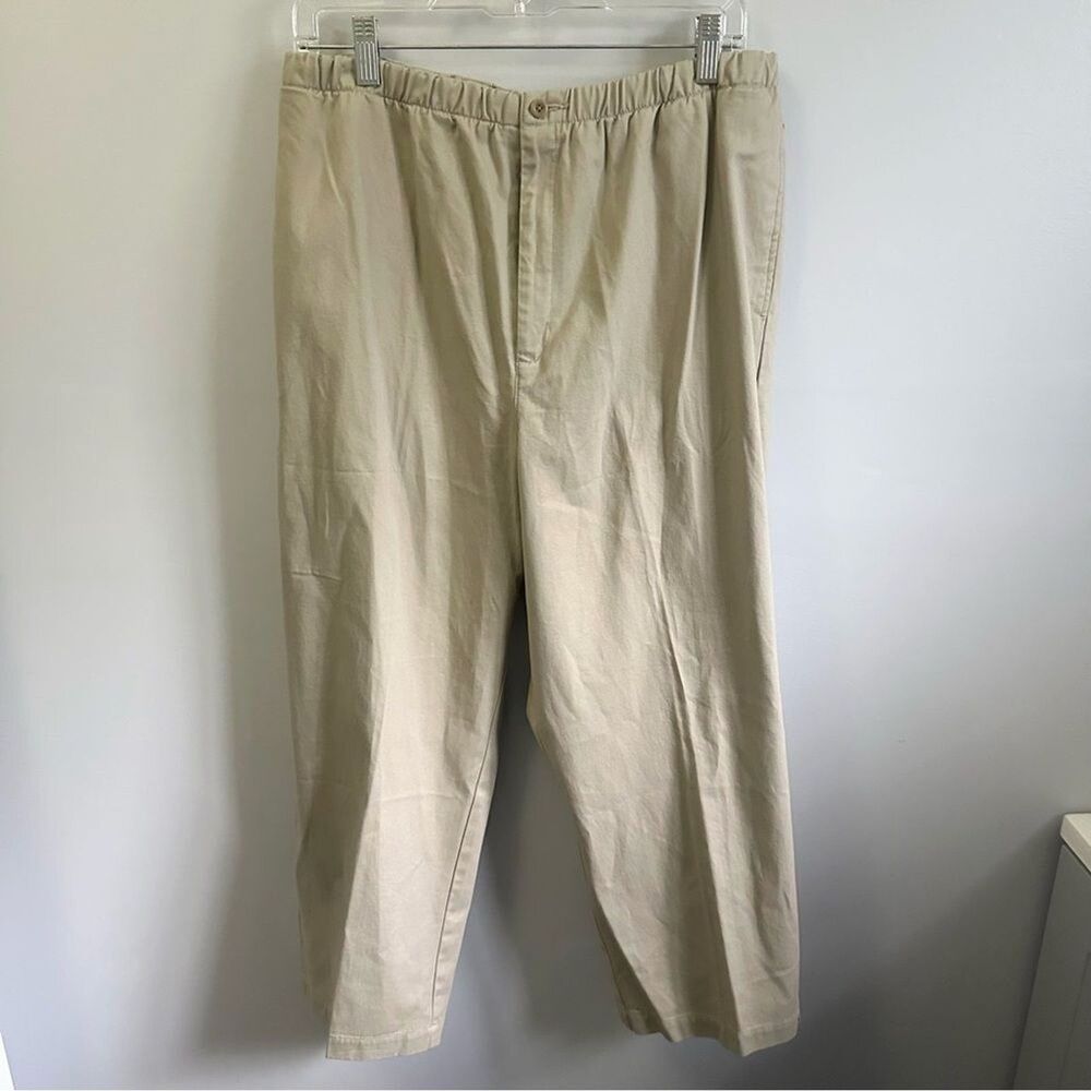 NWT Women's Lands End Pants Khaki Beige Size 16 | 100% Cotton, Creased